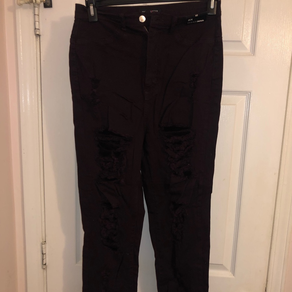 Fashion nova plum color distressed jeans